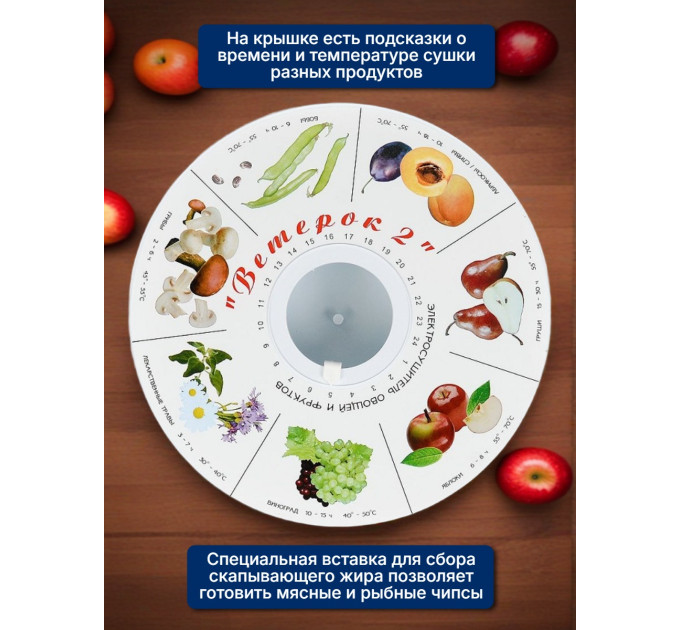 Сушилка для фруктов и овощей "Ветерок-2" (6 поддонов + 1 для пастилы) белая
