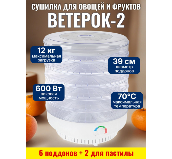 Сушилка для фруктов "Ветерок-2" (6 поддонов + 2 для пастилы) прозрачная фото