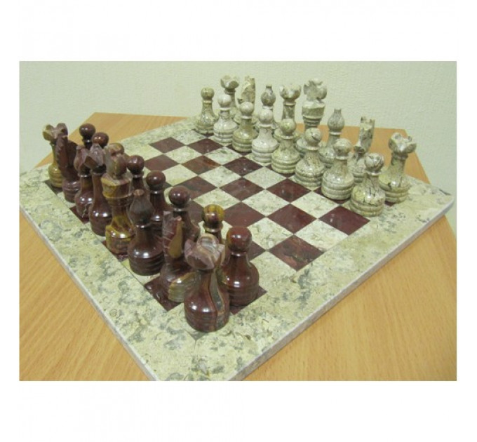 Шахматы "Яшма + Яшма" 30х30 см, каменные фото