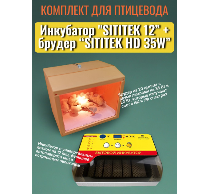 Комплект инкубатор “SITITEK 12” + брудер “SITITEK HD 35W” фото