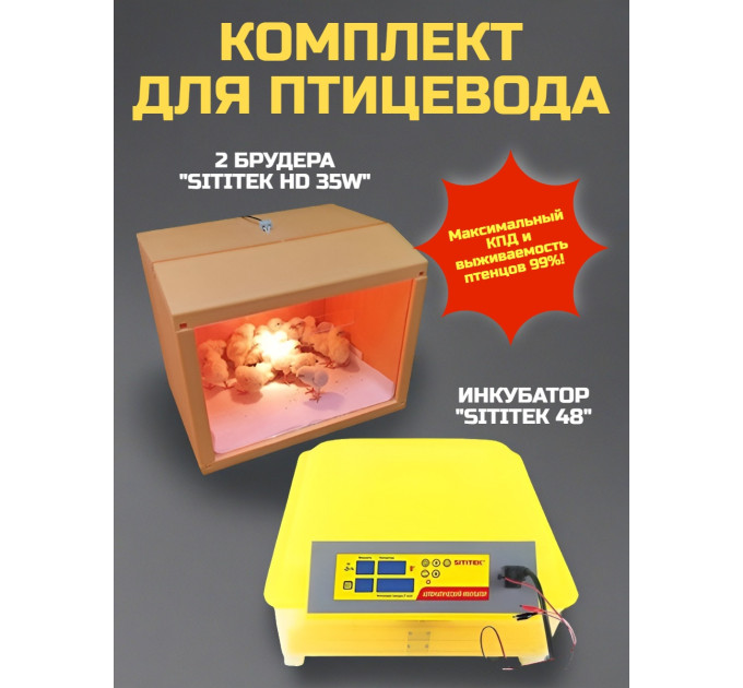 Комплект инкубатор “SITITEK 48” + 2 брудера “SITITEK HD 35W” фото