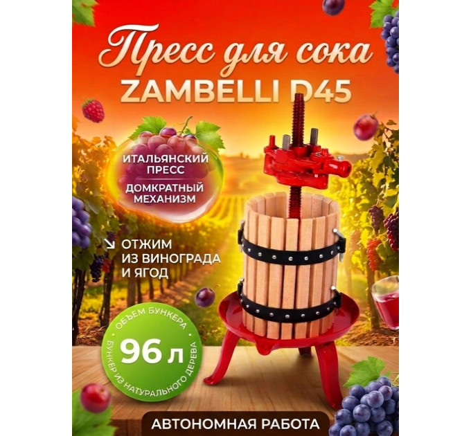 Пресс для отжима сока "Zambelli D 45" домкратный, 96 л фото