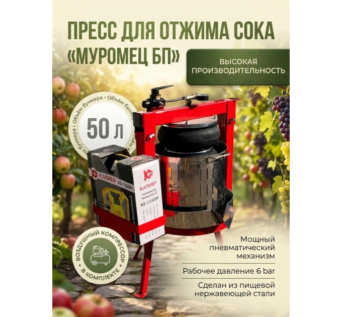 Пресс для отжима сока "Муромец БП" с пневматическим приводом, 50 л фото