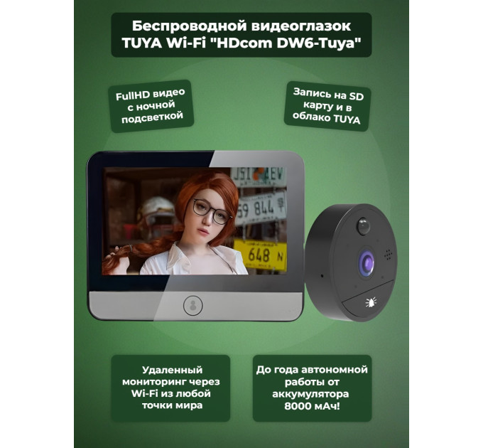 Беспроводной видеоглазок TUYA Wi-Fi "HDcom DW6-Tuya" с записью и датчиком движения фото