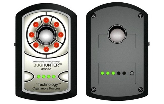 Обнаружитель скрытых видеокамер BugHunter Dvideo, вид спереди и сзади